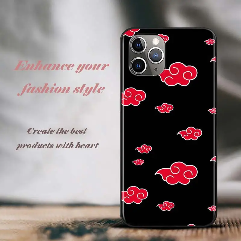 For iPhone 12 11 Pro Max mini Case Anime Naruto for iPhone Max XR X 8 7 6 Plus 5S SE Bright Black Phone Case