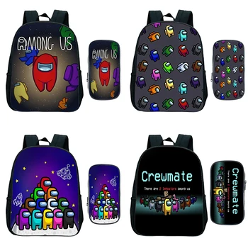 

Among Us Children Cartoon Game (2pcs Set/Bookbag+Pen Bag) Daily School Bag Kindergarten Rucksack Kids Primary Backpack Gift