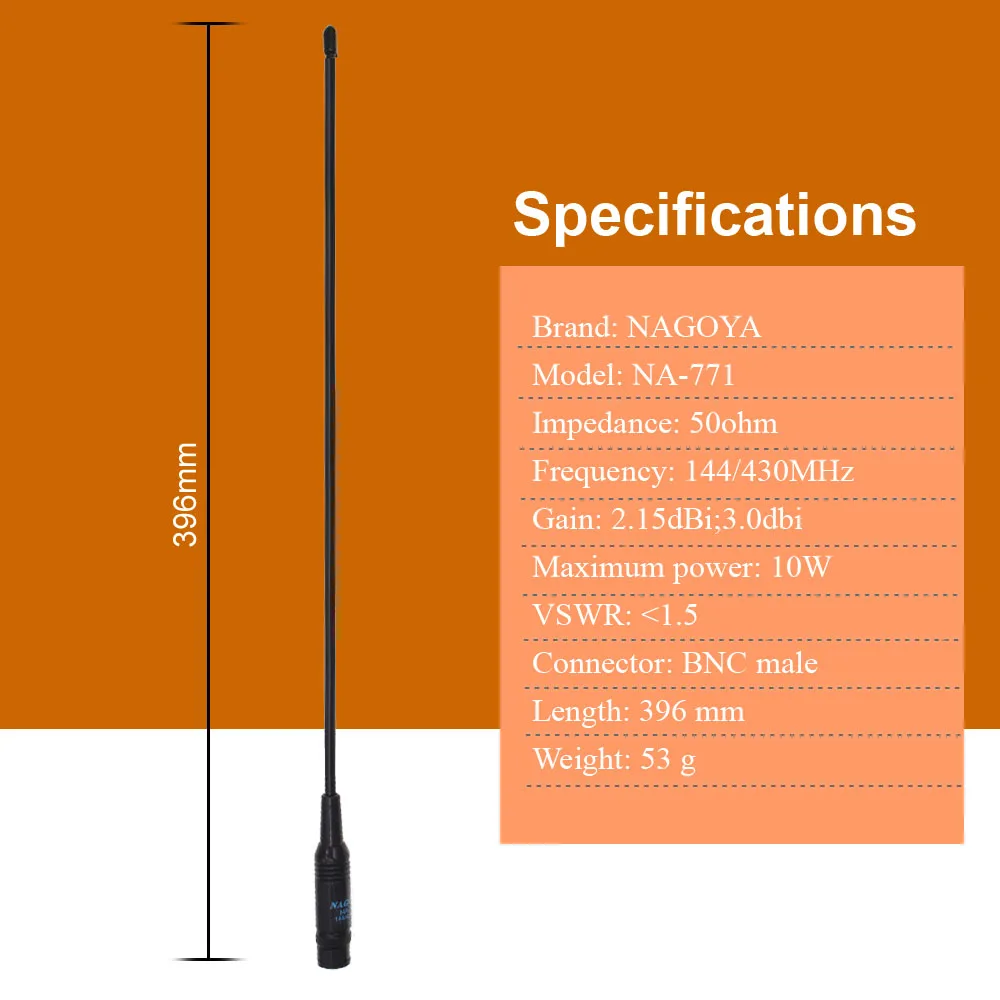 Нагоя NA-771 BNC Мужской двухдиапазонный гибкая антенна для CB ручной двухсторонний радио двухдиапазонный NA771 УКВ 144 430 МГц антенна