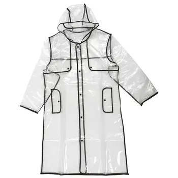 

FASHION WOMEN'S TRANSPARENT EVA RAINCOAT OUTDOOR TRAVEL WATERPROOF RAIN COAT black 130cm-ABUX