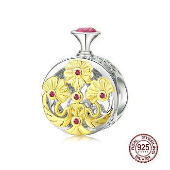 

MOWIMO Real 925 Sterling Silver Perfume Bottle Charms Yellow Enamel Bead Fit Pandora Original Bracelet Pendant Jewelry BKC1390