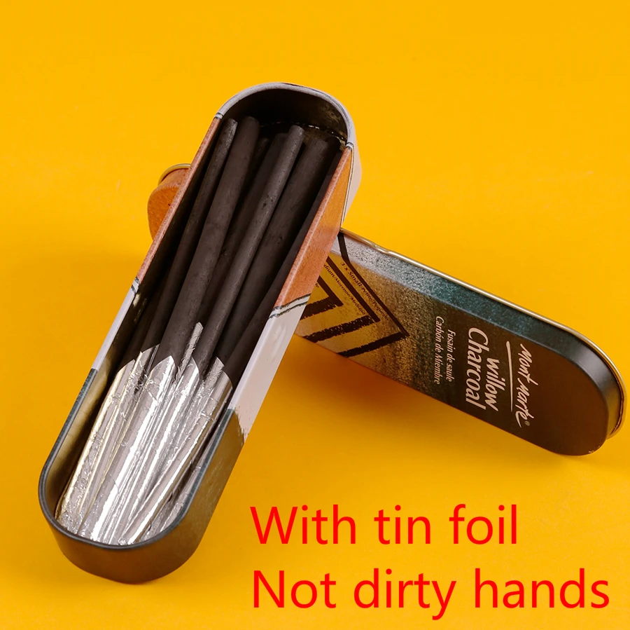 10pcs/set Willow Charcoal Sticks Set Art Sketch Bars Sketching Pencil With Tin Foil Paper Not