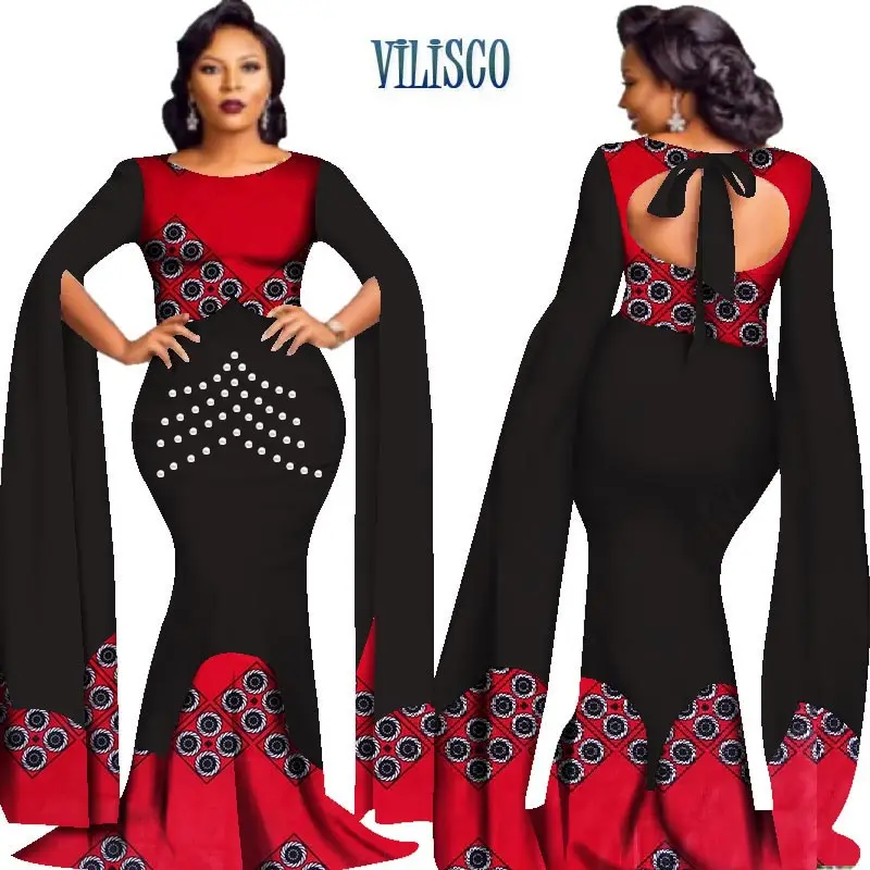 2020 Африканский принт платья с жемчугом для женщин Королева Стиль Vestidos