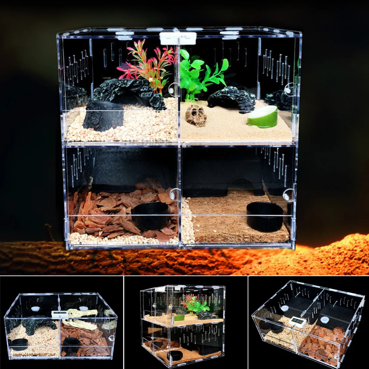 Balacoo 2 Sets of Reptile Breeding Box Clear Acrylic Reptile Cage Habitat Insect Feeding Box Pet Terrarium Tank with Dropper Tongs for Lizard Spider Scorpion Hermit Carbs Amphibians 