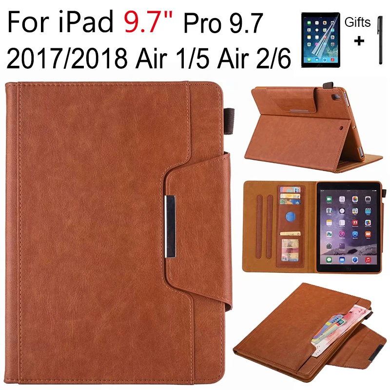 Case for iPad 9.7 2017 2018 Premium Business Leather Stand Folio Cover with Card Slot Air 2 1 Funda | Компьютеры и офис