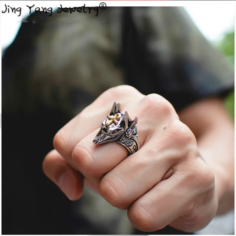 

Jingyang Ring Large Stainless Steel Wolf Head Popular Jewelry 2019 Ring Punk Animal Stamp Pride Stationery Width Accessory