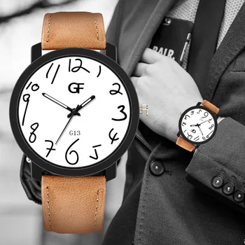 

Men Quartz Watch Round Dial PU Leather Band Casual Waterproof Wristwatch Gifts IK88