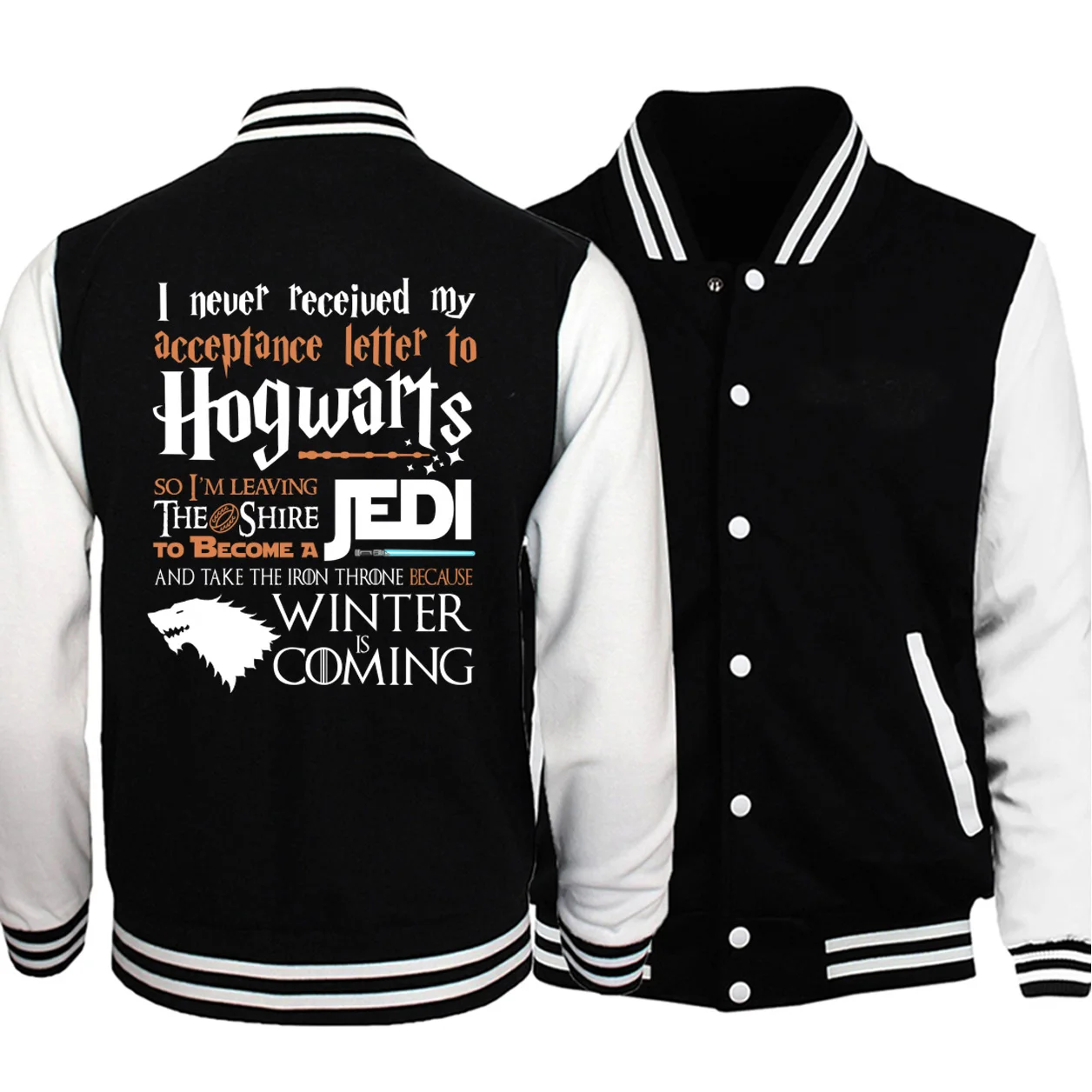 

Hogwarts Game of Thrones Star Wars Jedi Baseball Jackets Mens Autumn Winter Stand Collar Coats Male Uniform Streetwear Coats