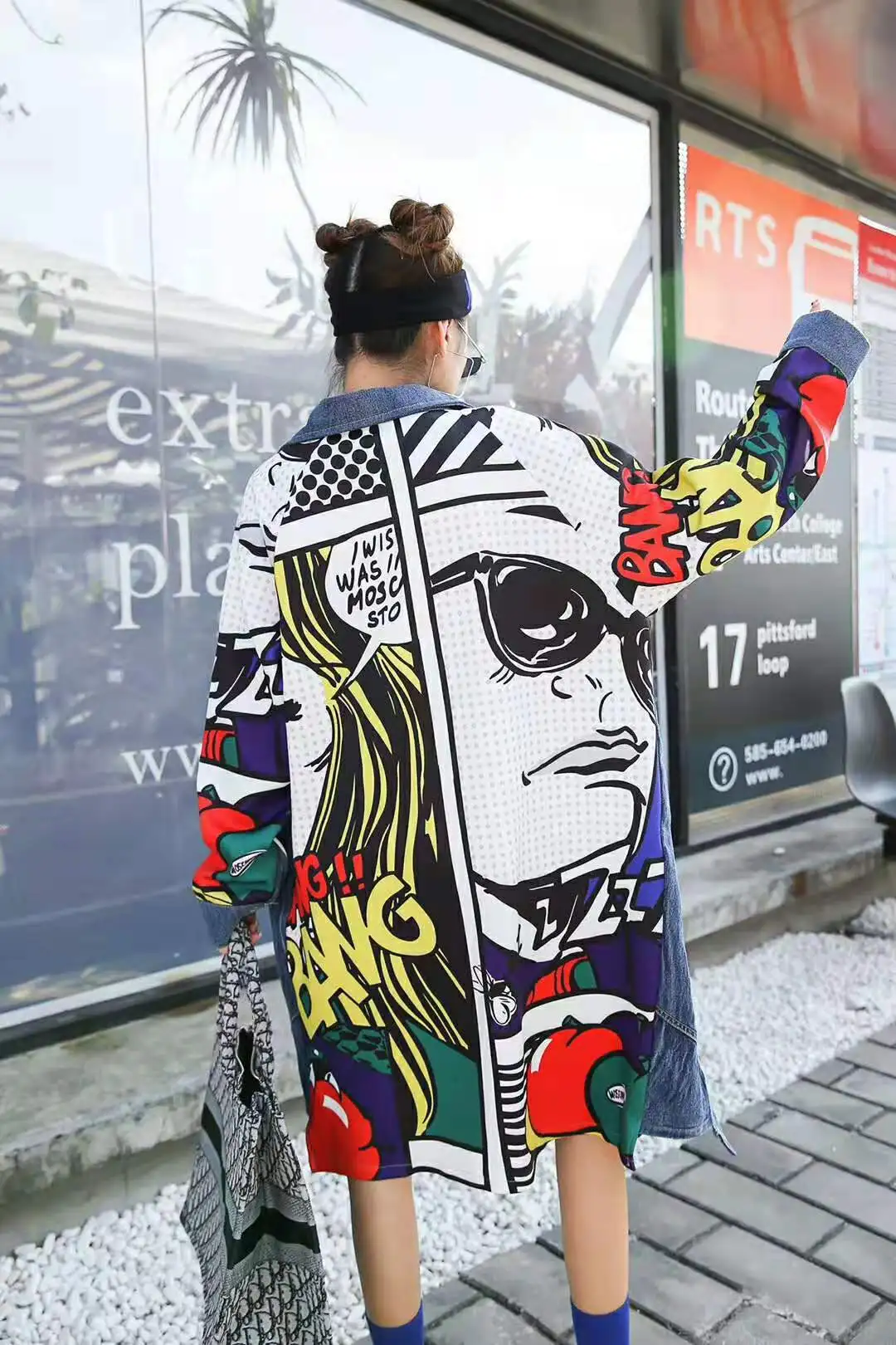 women's denim windbreaker female fashion creative personality pattern stitching loose denim jacket street clothing women