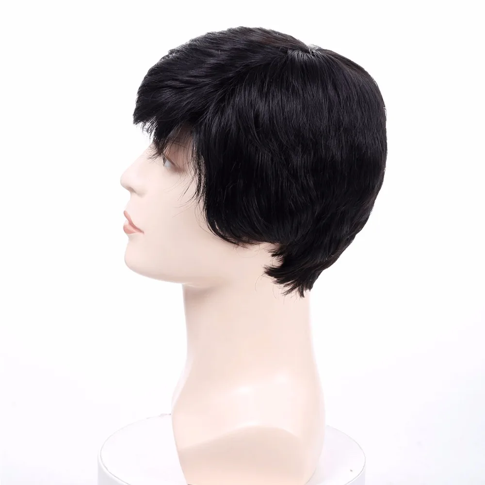 Allaosify Synthetic Short Straight Wigs for Men Natural Hair Pieces Men's Wigs Heat Resistant Fake Hair Wigs for Black Women#4