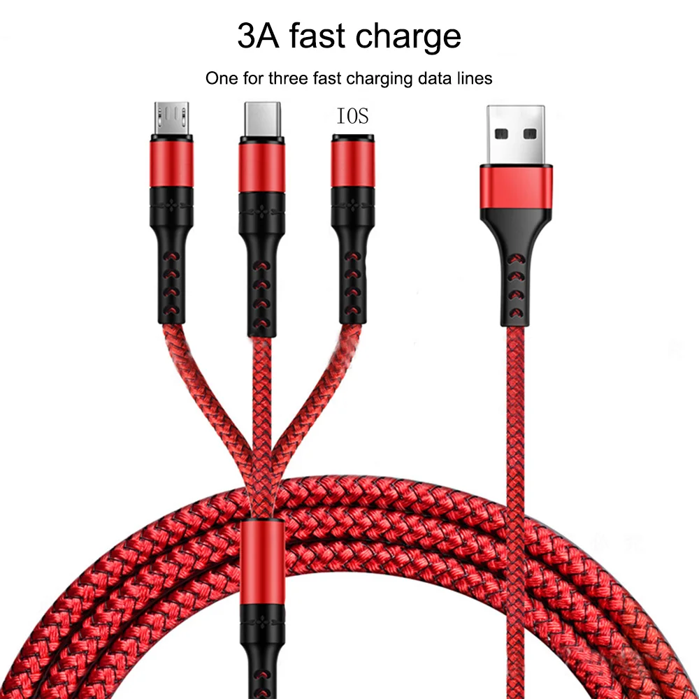 5A 3 в 1 USB кабель для быстрой зарядки для Android type C Apple для samsung Galaxy S9 Plus зарядный кабельный провод для Xiaomi mi9 huawei - Цвет: 3A red 3 in 1