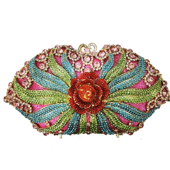 

Gold Metal Green/Blue/White Gemstone Diamond Evening Clutches Handbags Fashion Ladies Party Dinner Crystal Messenger Bag