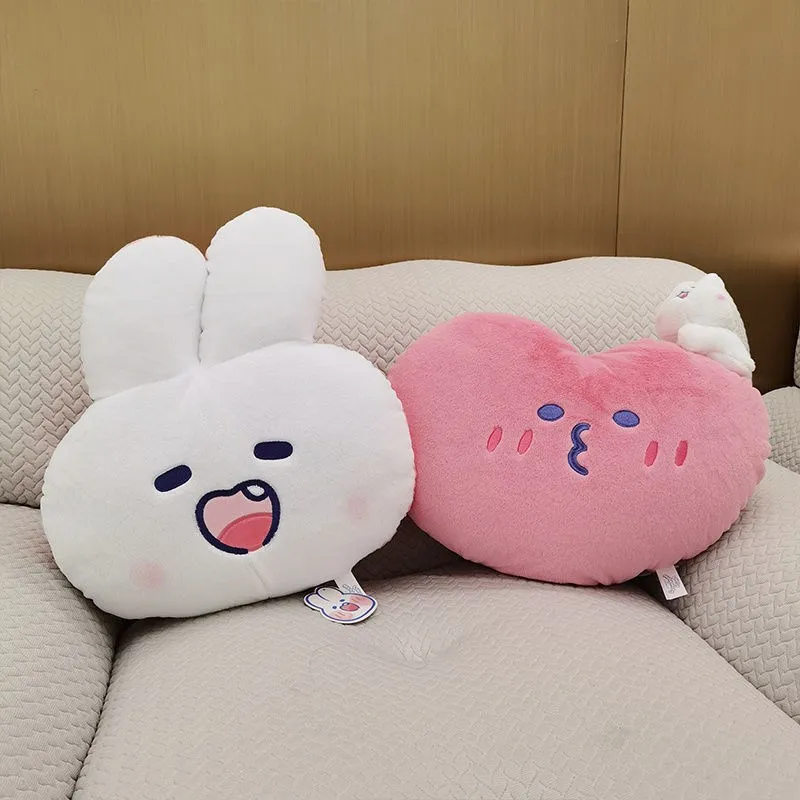 

Korea White Canine Teeth Bunny Big Head Pillow Valentine's Day Kiss Mouth Heart With Rabbits on Head Anime Figure Doll Cushion