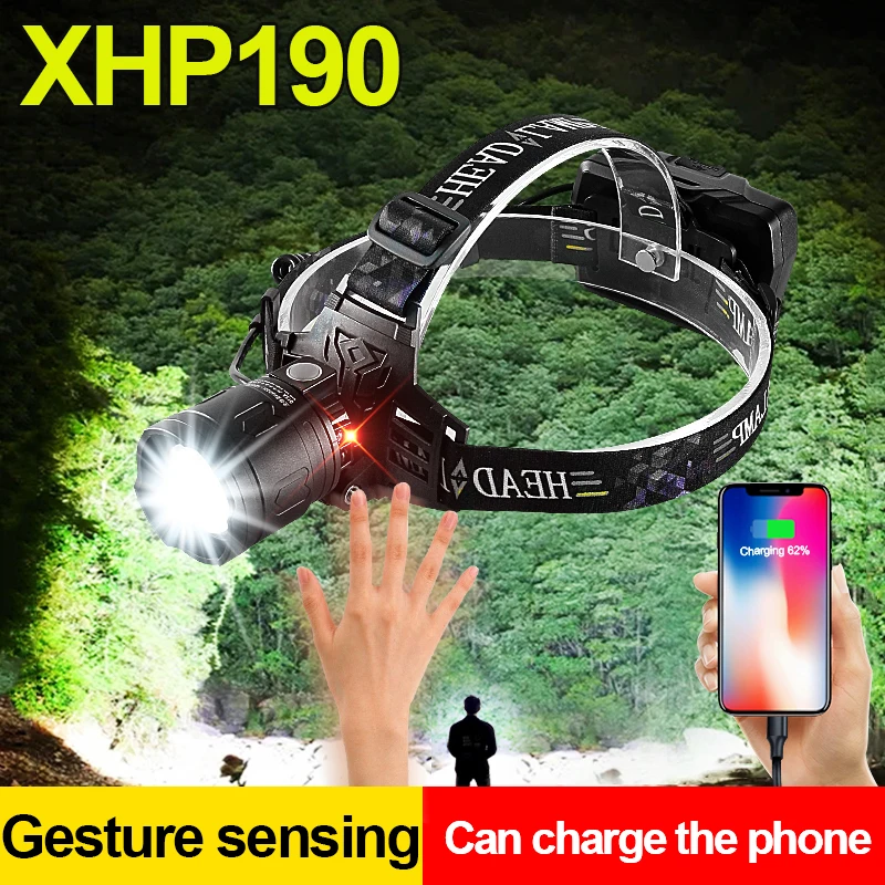 

Супер мощный светодиодный налобный фонарь XHP190, перезаряжаемый налобный фонарь, светодиодный налобный фонарь 18650 USB XHP160, водонепроницаемый налобный фонарь для рыбалки