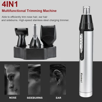 

KEMEI 4in1 USB Electric Ear Nose Eyebrow Trimmer Temple Hair for Men Shaver Hair Removal Cutter Shaver Facial Care Tool Machine