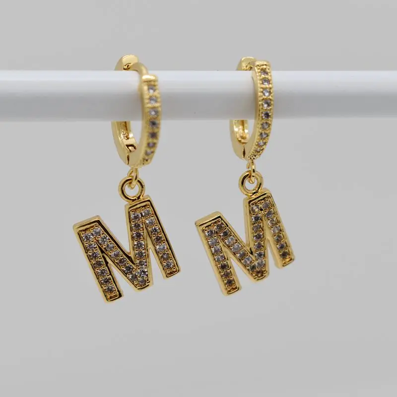 

1 Pair English Alphabet Initial A-Z Letter Earrings Pave Crystal Gold Small Hoop Earings for Women Fashion Simple Jewellery Gift