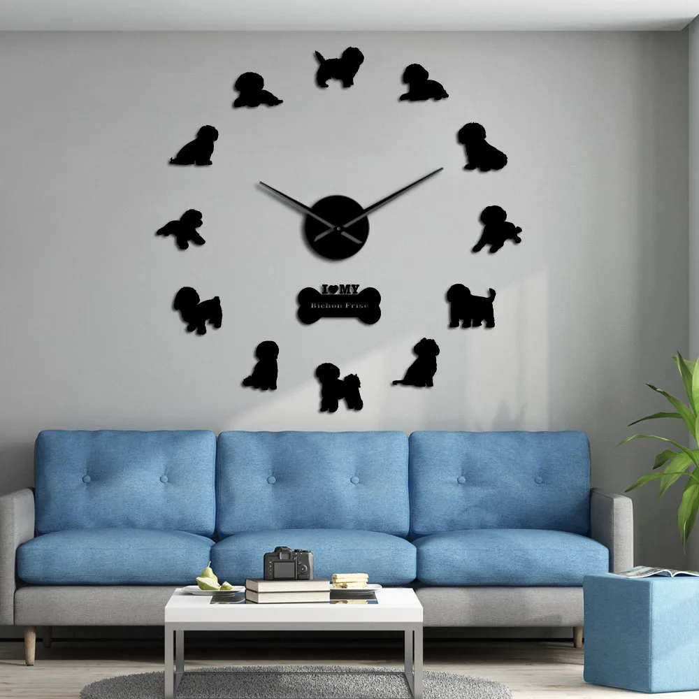 Бишон фризе большие 3D зеркальные часы с эффектом настенные часы Bichón Tenerife бесшумные настенные часы движения часы Bichon