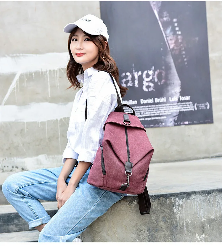 Female Vintage Canvas Backpack Women Casual Bag Anti-theft School Bags For Teenage Girls Women's Small Travel Retro Backpacks