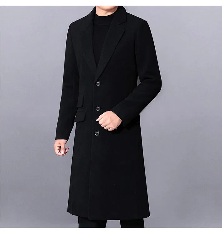 Новинка, зимнее длинное мужское модное приталенное шерстяное пальто, роскошное высококачественное теплое шерстяное пальто для деловых джентльменов