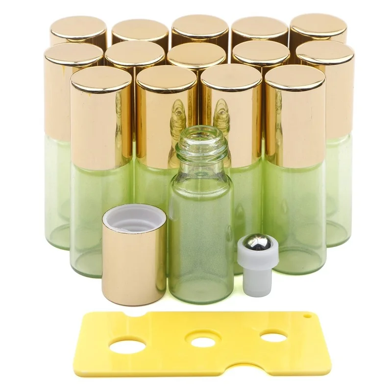 Glass Roller Bottles 15 Pack Light Green 5ml Roller Bottles for