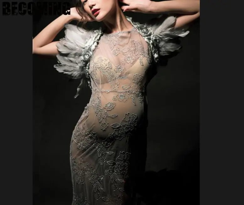 

Gown Photography Props Long Lace Dresses for Baby Shower Pregnant Photo Shoot Studio Props Dress Clothes 1685962