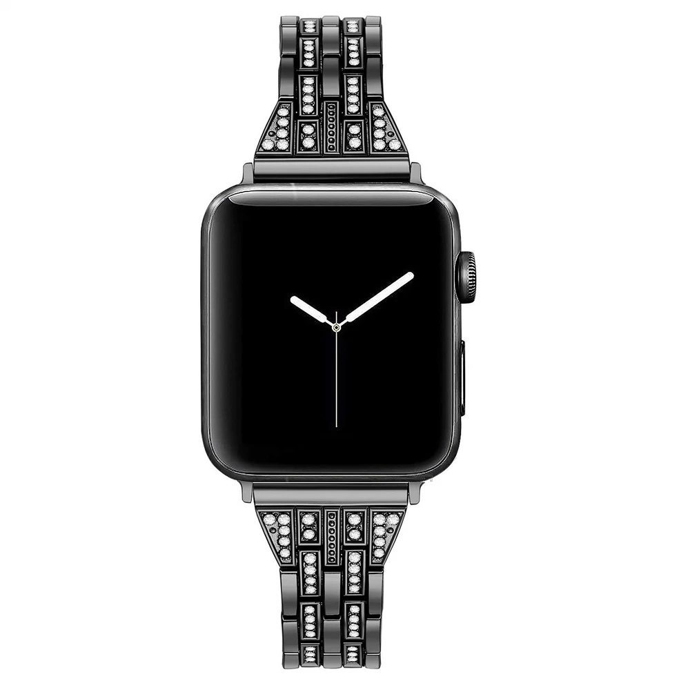 Металлический ремешок для часов, совместимый с Apple Watch, 38 мм, 40 мм, 42 мм, 44 мм, 4 серии, браслет с алмазной инкрустацией, 4 цвета на выбор