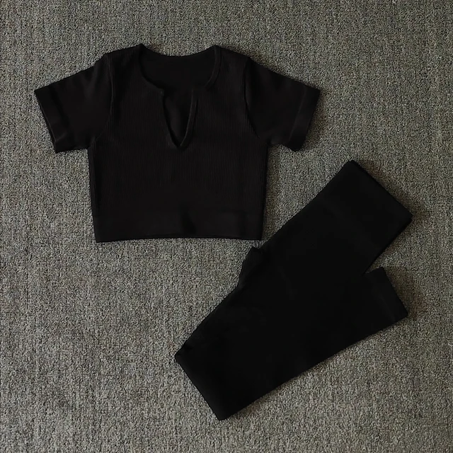 2/4/6PCS Seamless Women Yoga Set Workout Sportswear Fitness Bra Sport Pants Gym Clothing High Waist Leggings Shorts Sports Suits Black