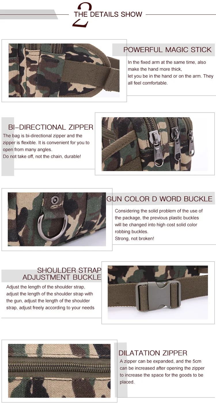 Fashion camouflage men Leisure cross section square canvas military sport waist bag