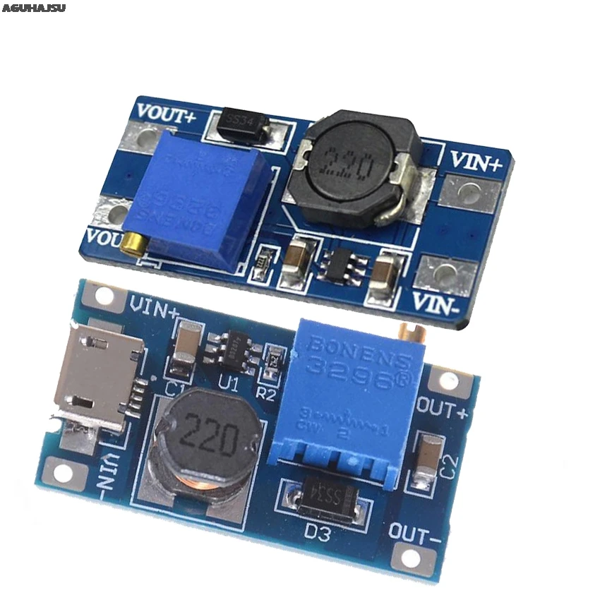 MT3608 DC-DC регулируемый Повышающий Модуль 2А с MICRO USB 2в-24в до 5В 9В 12В 28В | Электронные