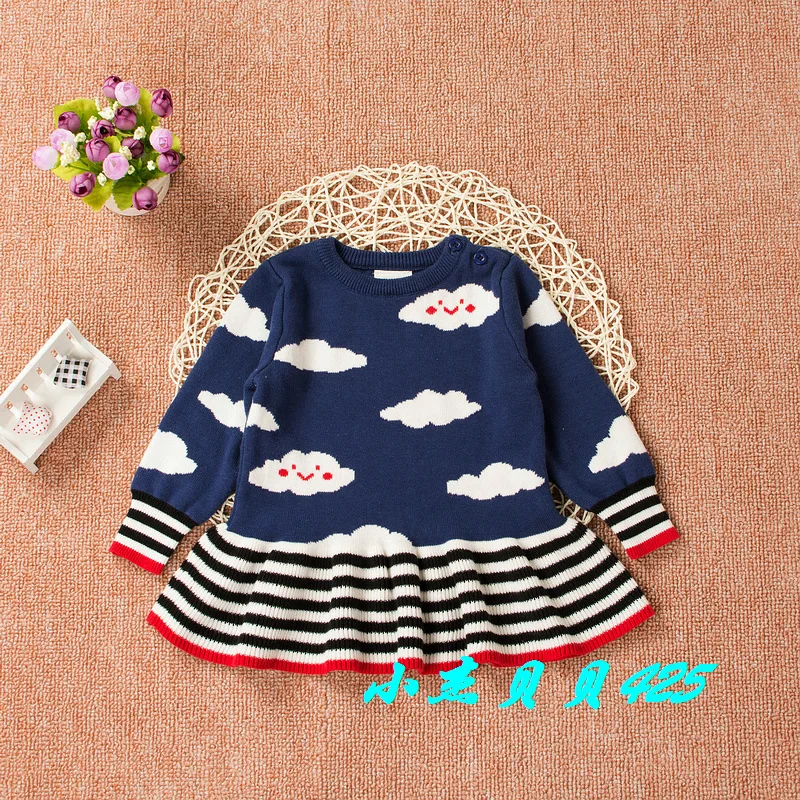 

Childrenswear 2019 New Products Double Layer Sweater Skirt Multi-color Cloud Sweater Crew Neck Pure Cotton Taotoukuan