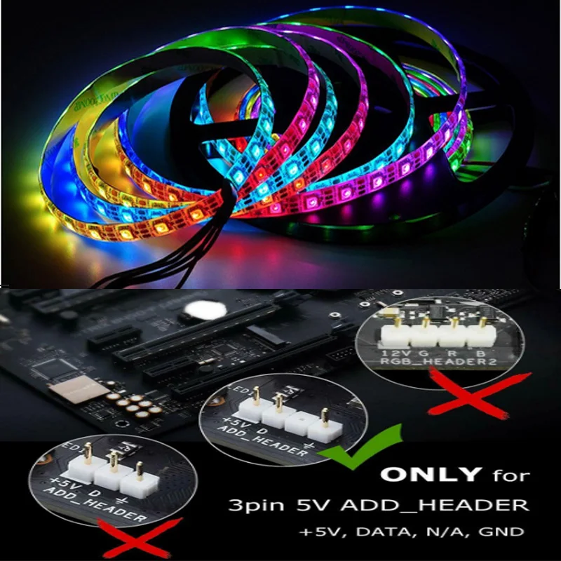 

DC 5V WS 2812B pixel RGB full-color LED Strip computer case light pollution ASUS MSI AURA motherboard synchronous light strip
