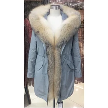 Женская зимняя парка, пальто, куртка, воротник лисы, съемная подкладка из меха кролика, Классическая, 93 см длина, качественная ткань 1-7022