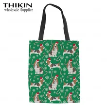 THIKIN Рождественский Бассет-Хаунд Собака цветочный принт Женская модная повседневная многоразовая хозяйственная сумка мультяшная сумка для щенков Экологичная сумка