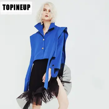 

Womens fashion Solid color Lapel button Shoulder strap design irregular Short shirt Coat jacket women