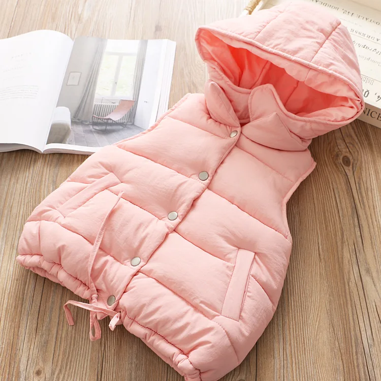 Winter Children's Warm Vest Girls Hooded Vest Cotton Padded