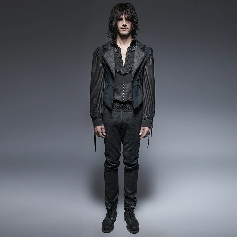 

PUNK RAVE Men's Gothic Gorgeous Long Tuxode Coat Fannel With Dark Jacquard Formal Evening Dinner Party Jacket