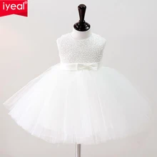 IYEAL/платье принцессы трапециевидной формы, с круглым вырезом, длиной до колена, атласное платье с цветочным узором для девочек, с галстуки-бабочки с блестками, платье для причастия, платье для девочек