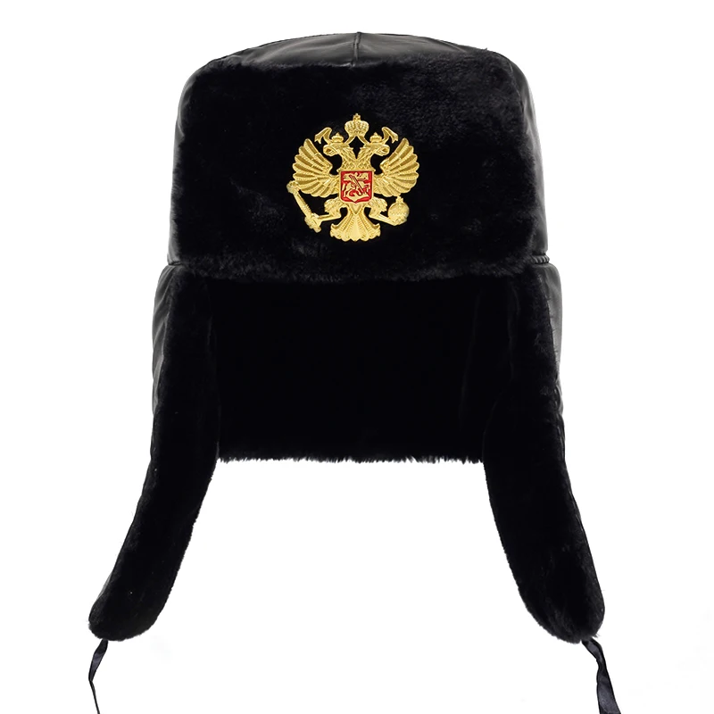 Soviet Army Military Badge Russia Ushanka Bomber Hats Pilot Trapper trooper Hat Winter Faux Rabbit Fur Earflap Men Snow Caps men's bomber hats Bomber Hats