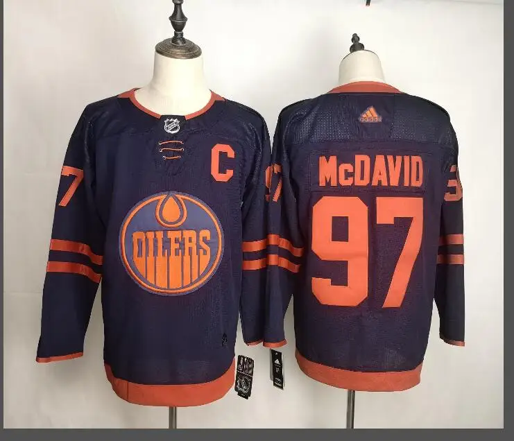 Сшитая футболка Edmonton для мужчин и взрослых#97 Connor McDavid#29 Leon Draisaitl#93 Nugent-Hopkins - Цвет: Серый