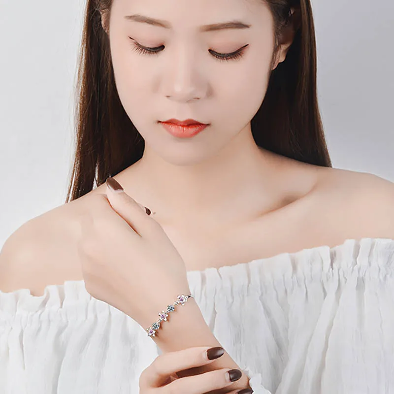 Bague Ringen корейский стиль Нежные цветы браслет для женщин 7 мм Циркон Серебро 925 ювелирные изделия цветок персика темперамент для свиданий