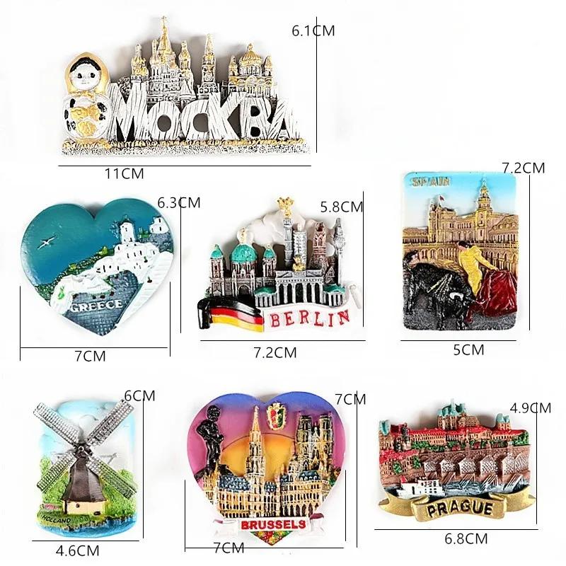 Refrigerator Stickers Greece Spain Netherlands Russia St. Petersburg Germany Berlin Spanish Prague Souvenirs Magnetic Sticker Magnetic Fridge Stickers Refrigerator Decor