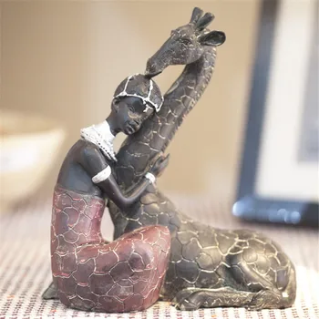 

AFRICAN ORNAMENTS RETRO GIRL GIRAFFE RESIN CRAFTS ANIMAL FIGURINE HOME DECORATION ACCESSORIES R1034