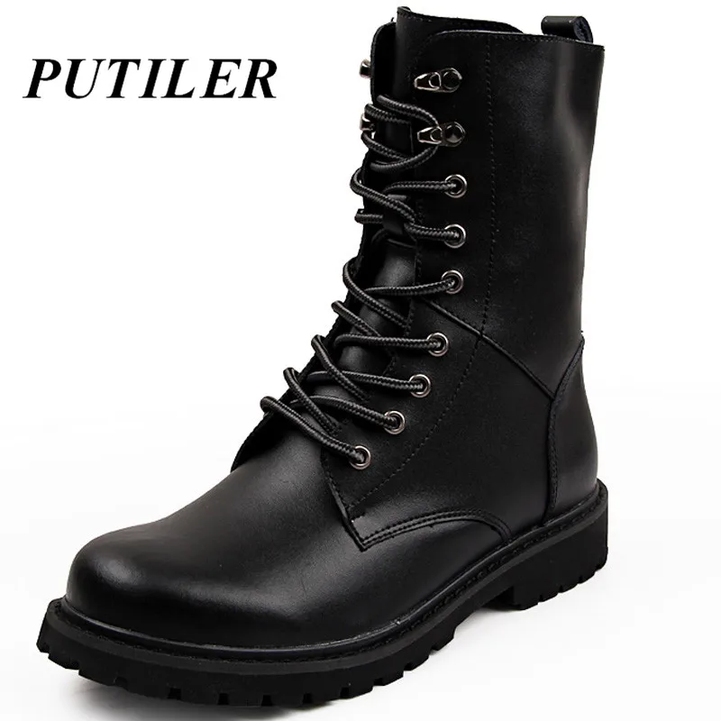 Military Tactical Ankle Boots Men Outdoor Leather Winter Fur Warm Man Boots Us Army Hunting Boots For Men Shoes Casual Black Bot