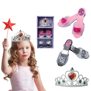 

Girls Dressup Toys 1:1 Princess Shoes Crown Dress Up Toy Set Children Role Play Costume Cosplay Props Birthday Gifts for Girls