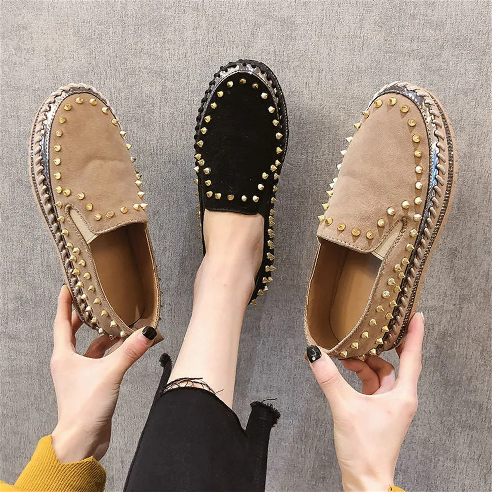 

Женские кроссовки с заклепками, повседневные туфли на плоской подошве, без шнуровки, с круглым носком, цвета хаки, черные, осень 2024