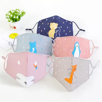 

1pc Face Cover Kids Protection Washable Child Kids Reusable Cartoon Print Adjustable Filter Safet Protect Cotton Covers masque