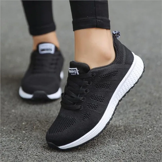 Sneakers women shoes solid breathable mesh casual shoes woman lace-up autumn ladies shoes women sneakers zapatos de mujer - Цвет: black holllow 2