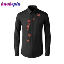 Брендовые мужские рубашки с длинным рукавом, Тонкая Повседневная сорочка homme, красный дизайн с бисером, высокое качество, деловая Мужская одежда, рубашки размера плюс M-4XL