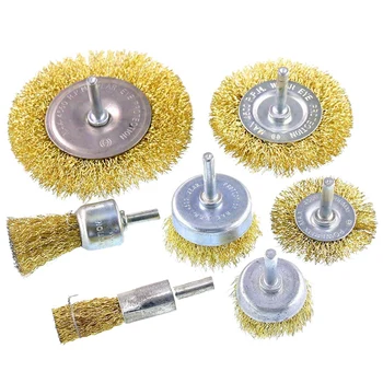 

7Pcs Brass Coated Wire Brush Wheel&Cup Brush Set with 1/4-Inch Shank,7 Sizes Coated Wire Drill Brush Set Perfect for Removal Of