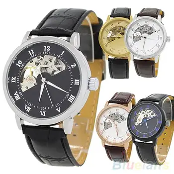 

Men's Mechanical Watch Hollow Dial Faux Leather Band Arabic Numerals Wrist Watch reloj hombre мужские часы zegarek meski